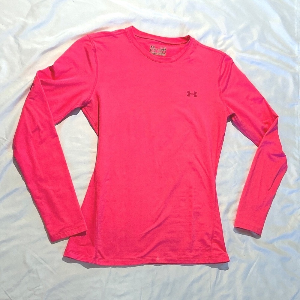 Under Armour Womens ColdGear Fitted Long Sleeve Base‎ Layer Top Neon Pink LG